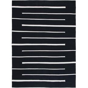 SAFAVIEH Montauk Collection 6' Round Ivory/Black MTK311A Handmade Flatweave Boho Farmhouse Cotton Modern Stripe Living Room Dining Bedroom Foyer Area Rug