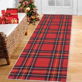 Christmas Rug 9x12 Washable Area Rug Red Plaid Rug Xmas Decor Tartan Non Slip Living Room Rug Soft Large Throw Rugs for Bedroom Low Pile Stain Resistant Carpet for Nursery Border|Red 9'x12'