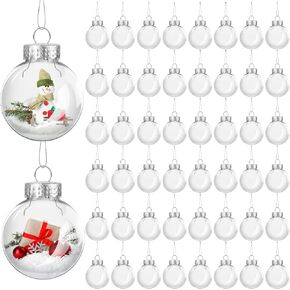 ANVAVO 50 Pieces 2.36 Inch Christmas Round Clear Plastic Ball Ornaments Bulk Removable Top Transparent Hanging Ornaments Ball DIY Fillable Clear Baubles for Xmas Tree Home Party Decor