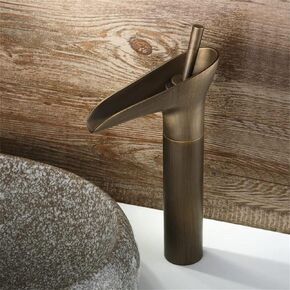 Waterfall Bathroom Faucet Gold Single Handle Single Hole Vessel Sink Faucet