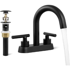 صنبور حمام KES مع تصريف، 4 بوصات مركزية 1.2 GPM مع تصريف منبثق من الفولاذ المقاوم للصدأ مع تدفق زائد، صنبور حمام بمقبضين cUPC صنبور فانيتي حديث أسود غير لامع، L4117LFF12-BK-C2 in Kuwait