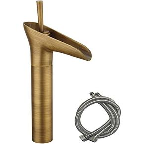 Antique Brass Tall 12" Waterfall Faucet for Bathroom Vessel Sink Cup Shape Single Handle Lavatory Vanity Mixer Bar Tap