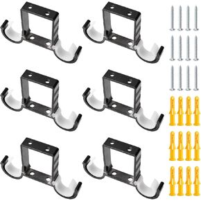 Curtain Rod Brackets, 6Pcs Aluminum Alloy Ceiling-Mount Brackets Double Curtain Pole Holders Ceiling Curtain Pole Hanging Supports with Screws, for 25mm-27mm Curtain Pole (Black)