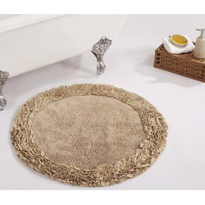 Better Trends 100% Cotton Bath Rug in Shaggy Border Collection - Ultra Soft, Plush, Absorbent, Tufted Bath Rug, Quick-Dry, Great for Bath, Shower, Bedroom, Dog or Door Mat, 30" Round, Beige