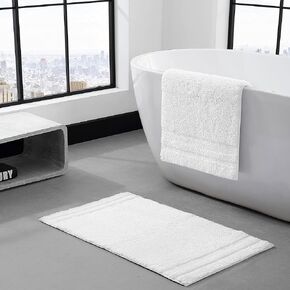 Vera Wang - Bath Rugs, Luxury Bathroom Decor, Soft & Aboserbent Cotton Bath Mat (Eden White, 2 Piece)