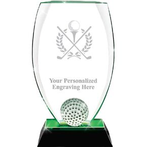 Golf Crystal Award, 9 1/2" Custom Golf Tournament Trophy Award, with Engraving Prime