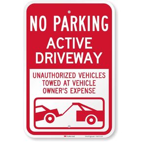 "No Parking - Active Driveway, Unauthorized Vehicles Towed" Sign By SmartSign | 12" x 18" 3M Engineer Grade Reflective Aluminum