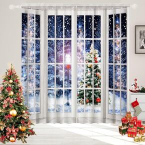 Hilioens Winter Scenery Window Curtain for Bedroom Christmas Tree Snowflake Winter Landscape Snowy Nursery Curtain Bedroom Living Room Window Drapes, Fabric 2 Panels, 82X84 Inch