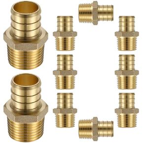 (10 Pack) Lidertik PEX Fittings Male NPT Adapter, 1" PEX F1807 to 3/4" NPT Male Threaded Adapter Brass
