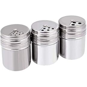 WOIWO 3 Pieces Stainless Steel Spice Shaker Seasoning Dispenser,Shaker Seasoning Cans with Rotating Cover