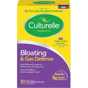Culturelle الانتفاخ والدفاع عن الغازات، الإنزيمات الهضمية والبروبيوتيك لصحة الجهاز الهضمي، 30 كبسولة، تدعم عسر الهضم وعدم الراحة في بعض الأحيان