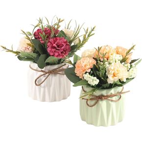 PRETYZOOM Fake Flowers in Vase 2pcs Small Artificial Flowers in Vase for Dining Table Centerpiece Silk Flowers in Vase for Home Office Decoration