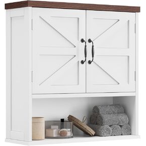 Farmhouse Bathroom Cabinet Wall Mounted, Bathroom Medicine Cabinet with Adjustable Shelf, Bathroom Cabinet for Bathroom, Living Room, Laundry Room