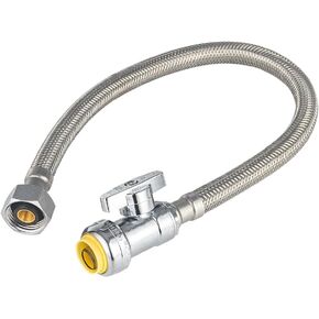 EFIELD 18-Inch Length 1/2" Nominal Push Fit to Connect x 1/2" FIP Braided Faucet Connector,1/4-Turn Straight Stop Valve