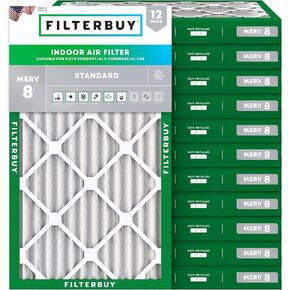 Filterbuy 12x20x2 Air Filter MERV 8 Dust Defense (12-Pack), Pleated HVAC AC Furnace Air Filters Replacement (Actual Size: 11.50 x 19.50 x 1.75 Inches)