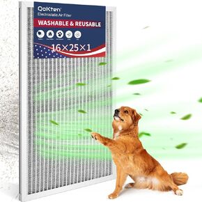 16x25x1 Electrostatic Air Filter, Washable Air Filter, AC Furnace Filters, HVAC Reusable Air Filter, Lasts a Lifetime, Air Filters Replacement for Home and Office