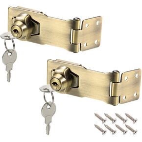 uxcell 4-inch Keyed Hasp Locks Zinc Alloy Twist Knob Keyed Locking Hasp W Screws for Door Cabinet Keyed Alike Bronze Tone 2Pcs
