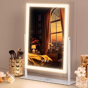 FENCHILIN Vanity Mirror with Lights 16.14" x 11.81",Lighted Makeup Mirror and Hollywood Mirror with Smart Touch Control 3 Colors Dimmable LED Light, 360°Rotation 10X Magnification(White)