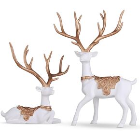 DOVDOV Set of 2 Christmas Deer Figurines, Blue Decorative Christmas Deer, Small Reindeer Christmas Decoration for Home Interior Office Room Coffee Table entryway Entrance Table Centerpiece.