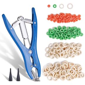Livestock Castration Bander with 4 Different Sizes of Castrator Rings for Goats Lambs Sheeps and Calves, Balloon Expander Pliers Tool