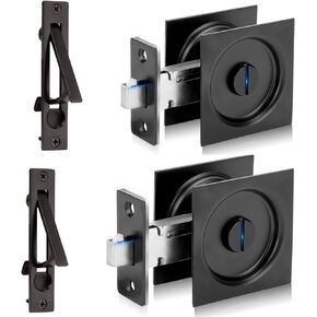 Dontay Pocket Door Privacy Lock and Pull, Stainless Steel Contemporary Pocket Door Latch Knob, Flush Door Handles, Privacy (Bed/Bath) Latch, 2-3/8" Backset, Sliding Barn Hardware (Matte Black, Square)