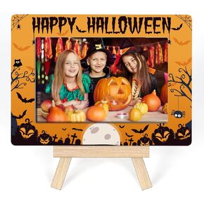 Happy Halloween Picture Frame, Halloween Photo Frame Decor, Scary Pumpkin Photo Frame Signs, Goth Gifts, Halloween decor For Home Office Bedroom Living Room Shelf,Tabletop Picture Frame With Easel -08