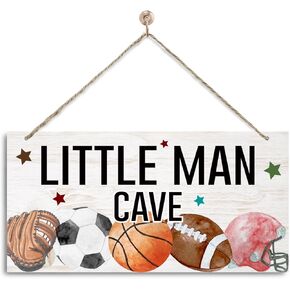 Little Man Cave Sign, Farmhouse Wall Decor, Decorative Wall Plaque, Rustic Door Hanger, Kids Room Decoration, Wall Decor Art, Living Room Decor, Soccer Basketball Baseball Football Wall Decor
