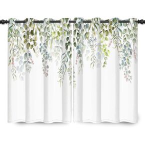 Renaiss Sage Leaves Decorative Window Curtains Botanical Floral Window Treatments Foliage Flowers Spring Season Blackout Drapes for Kitchen Bedroom Living Room Decoration 42x63 Inches x 2 Panels