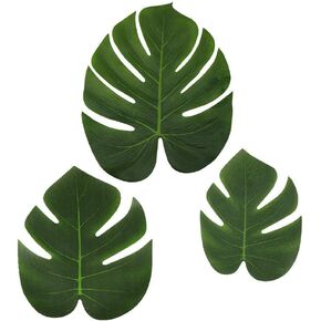 Tropical Leaves Palm - Set of 60 - Large 13.8 Inch Artificial Silk Fabric Monstera Decoration Leaf - Hawaiian Luau Safari Jungle Beach Theme Party Supplies Table Decor Accessories