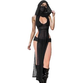 Rave Outfits for Women Goth Sheer Dress Hooded Black Knit Dress Cover Ups