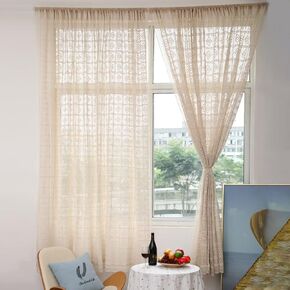 YIZUNNU Beige Boho Curtain, Crochet Knitting Curtains,Vintage Geometric Lace Drapes,Semi Blackout Window Curtain,Rod Pocket Window Treatment for Bedroom Living Room (1 Panels 59"x87"/150x220cm)