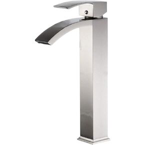 Brushed Nickel Bathroom Faucet Vessel Sink Single Hole Single Handle Waterfall Spout Lavatory Commercial Bath Vanity Bowl Faucets Tall Body Supply Line Lead-Free