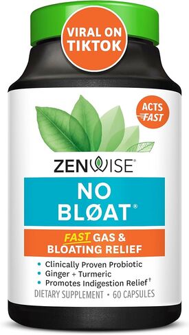 Zenwise Health No Bloat - البروبيوتيك، والإنزيمات الهاضمة للانتفاخ وتخفيف الغازات - الزنجبيل والهندباء واللاكتاز لتحسين الهضم - حبوب نباتية للاحتفاظ بالمياه (48 قطعة) in Kuwait