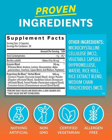 Zenwise Health No Bloat - البروبيوتيك، والإنزيمات الهاضمة للانتفاخ وتخفيف الغازات - الزنجبيل والهندباء واللاكتاز لتحسين الهضم - حبوب نباتية للاحتفاظ بالمياه (48 قطعة) in Kuwait
