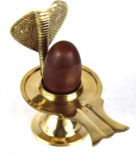ASHIRWAD Narmadeshwar Shivling with Brass Jalheri (Yoni) Narmada River Banalinga Shiva Lingam Stone for Puja (2.5-inch) in Saudi Arabia