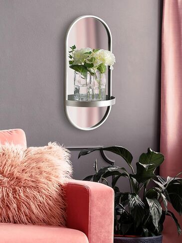 Kate and Laurel Estero Modern Metal Wall Mirror with Shelf, 11" x 24", Silver, Chic Contemporary Wall Accent in Saudi Arabia