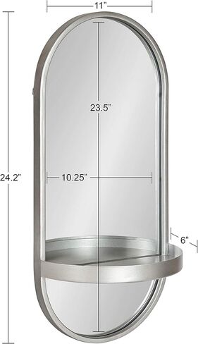 Kate and Laurel Estero Modern Metal Wall Mirror with Shelf, 11" x 24", Silver, Chic Contemporary Wall Accent in Saudi Arabia