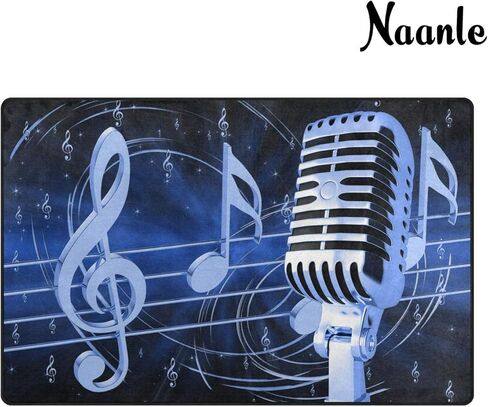 سجادة منطقة موسيقية من Naanle مقاس 12.7 سم × 17.78 سم، ميكروفون مع ملاحظات موسيقية من البوليستر سجادة منطقة للعيش وتناول الطعام وغرفة النوم وغرفة النوم وديكور المنزل in Kuwait