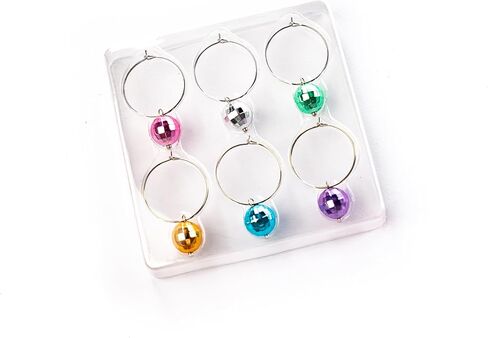 6 قطع من NPW سحر النبيذ على شكل كرة ديسكو للنظارات الجذعية مع حلقات معدنية، علامات كرة ديسكو لحفلات الديسكو في السبعينيات، سحر محدد لزجاج النبيذ وكوكتيل الشمبانيا، أدوات البار العصرية in Kuwait