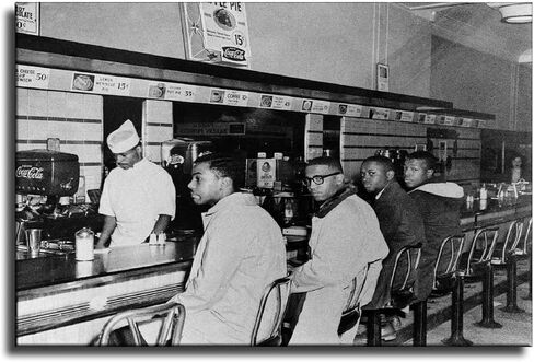 ملصق SUPERYUFENG للتاريخ الأسود Greensboro Sit-in في Woolworth's 2 فبراير 1960، لوحة زخرفية على القماش، لوحات فنية جدارية لغرفة المعيشة، لوحة غرفة النوم، 16 × 24 بوصة (40 × 60 سم) in Saudi Arabia