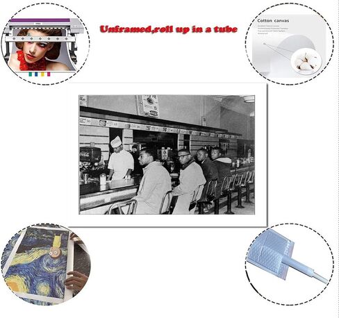 ملصق SUPERYUFENG للتاريخ الأسود Greensboro Sit-in في Woolworth's 2 فبراير 1960، لوحة زخرفية على القماش، لوحات فنية جدارية لغرفة المعيشة، لوحة غرفة النوم، 16 × 24 بوصة (40 × 60 سم) in Saudi Arabia