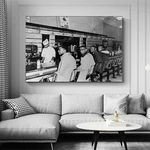 ملصق SUPERYUFENG للتاريخ الأسود Greensboro Sit-in في Woolworth's 2 فبراير 1960، لوحة زخرفية على القماش، لوحات فنية جدارية لغرفة المعيشة، لوحة غرفة النوم، 16 × 24 بوصة (40 × 60 سم) in Saudi Arabia