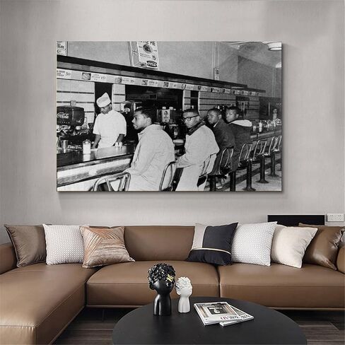ملصق SUPERYUFENG للتاريخ الأسود Greensboro Sit-in في Woolworth's 2 فبراير 1960، لوحة زخرفية على القماش، لوحات فنية جدارية لغرفة المعيشة، لوحة غرفة النوم، 16 × 24 بوصة (40 × 60 سم) in Saudi Arabia