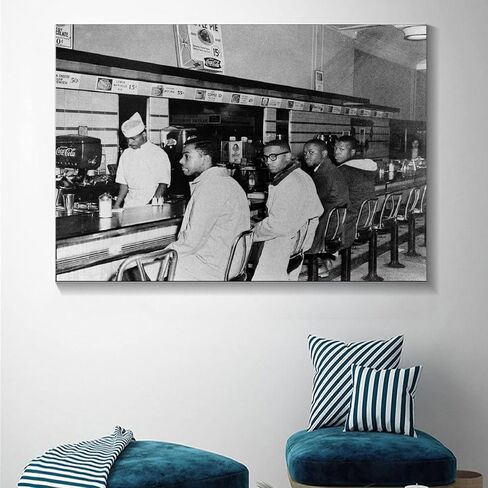 ملصق SUPERYUFENG للتاريخ الأسود Greensboro Sit-in في Woolworth's 2 فبراير 1960، لوحة زخرفية على القماش، لوحات فنية جدارية لغرفة المعيشة، لوحة غرفة النوم، 16 × 24 بوصة (40 × 60 سم) in Saudi Arabia