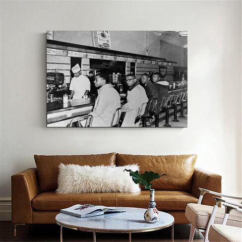 ملصق SUPERYUFENG للتاريخ الأسود Greensboro Sit-in في Woolworth's 2 فبراير 1960، لوحة زخرفية على القماش، لوحات فنية جدارية لغرفة المعيشة، لوحة غرفة النوم، 16 × 24 بوصة (40 × 60 سم) in Saudi Arabia