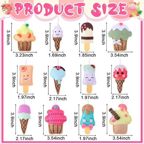 24 Pcs Christmas Ice Cream Felt Decor,3D Ice Cream Small Hanging Candy Craft Tree Ornaments Dessert Ice Cream Pendant for Xmas Christmas Party Decor Supplies in Saudi Arabia