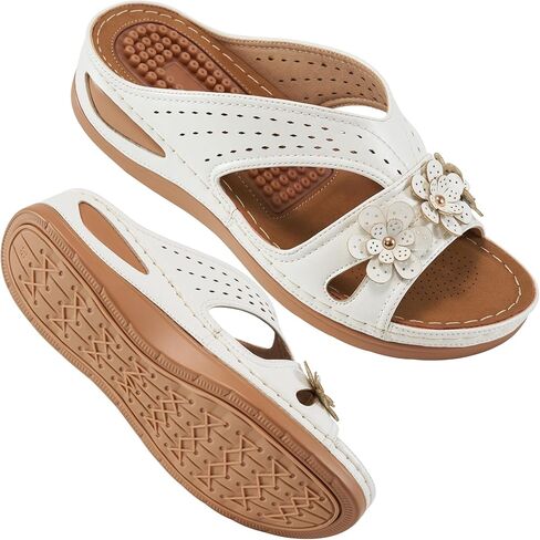 Ecetana Womens Sandals Wedge Slides Dressy Summer Comfortable Sandal Lightweight Casual Flowers Non Slip Platform Shoes in Kuwait