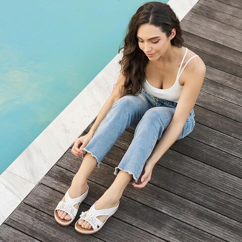 Ecetana Womens Sandals Wedge Slides Dressy Summer Comfortable Sandal Lightweight Casual Flowers Non Slip Platform Shoes in Kuwait