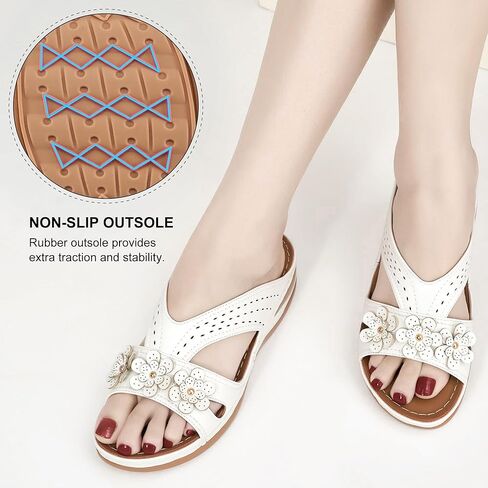 Ecetana Womens Sandals Wedge Slides Dressy Summer Comfortable Sandal Lightweight Casual Flowers Non Slip Platform Shoes in Kuwait