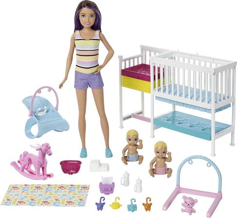 Barbie Skipper Babysitters Inc. Bedtime Playset with Babysitting Skipper Doll, Toddler Doll with Glow-in-the-Dark Pajamas, Bed, Sleeping Kitty, Teddy Bear, Blanket and Storybook for Kids 3-7 Years Old in Saudi Arabia
